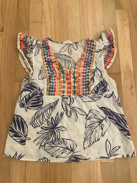 THML Tops - THML Smocked Flutter Sleeve Top with Colorful Yoke leaf print